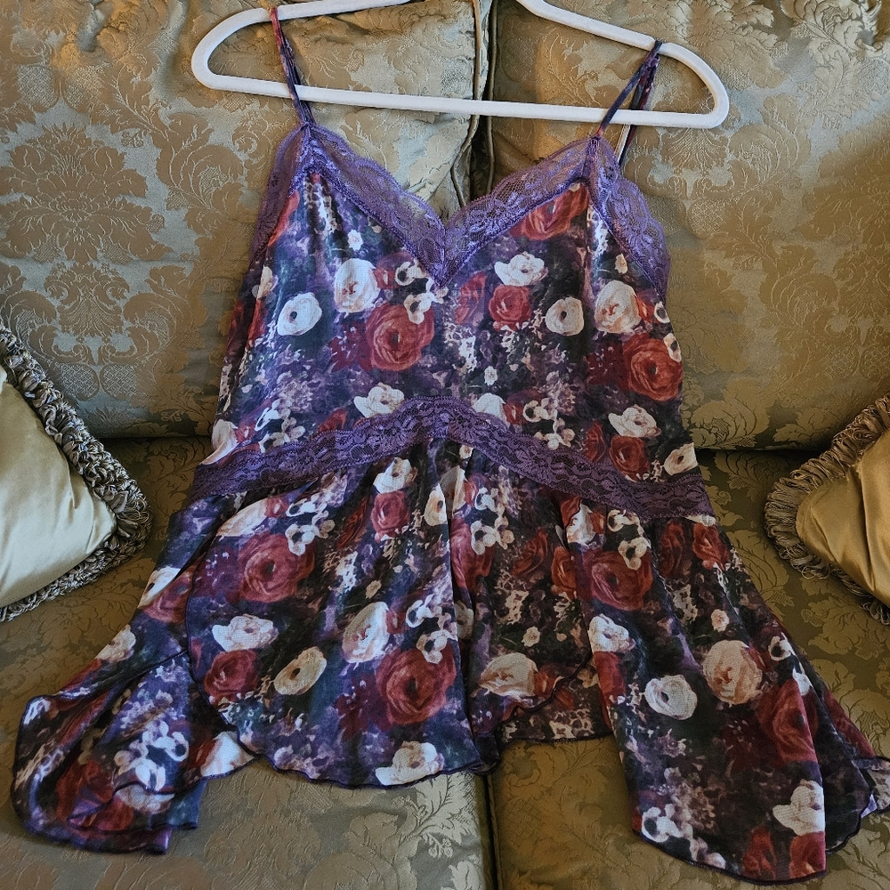NWOT Free People Intimately She Swings Lace Floral Camisole Top  Purple